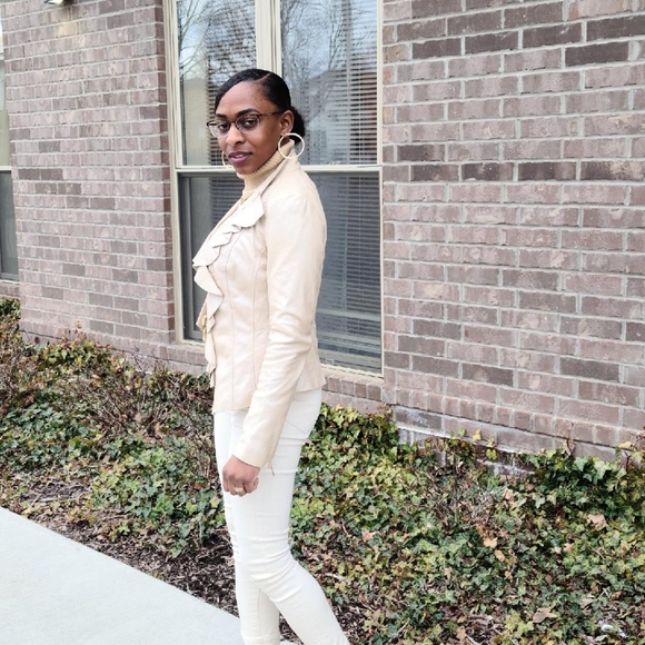 White House Black Market Ruffle leather jacket XS - Picture 6 of 7